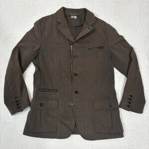 Peruvian Connection Brown Zip Front Field Jacket Mens 38 Cotton Leather Trim